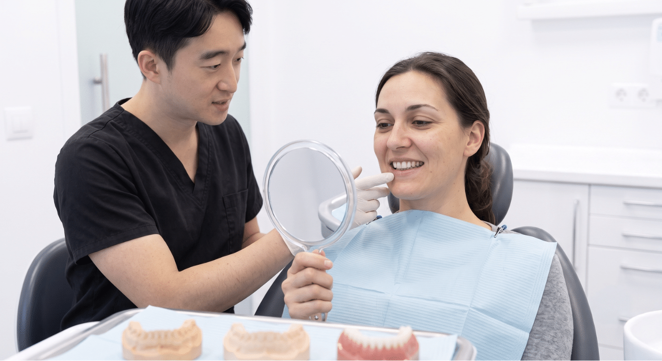 Follow-up visit to monitor dental veneers after placement